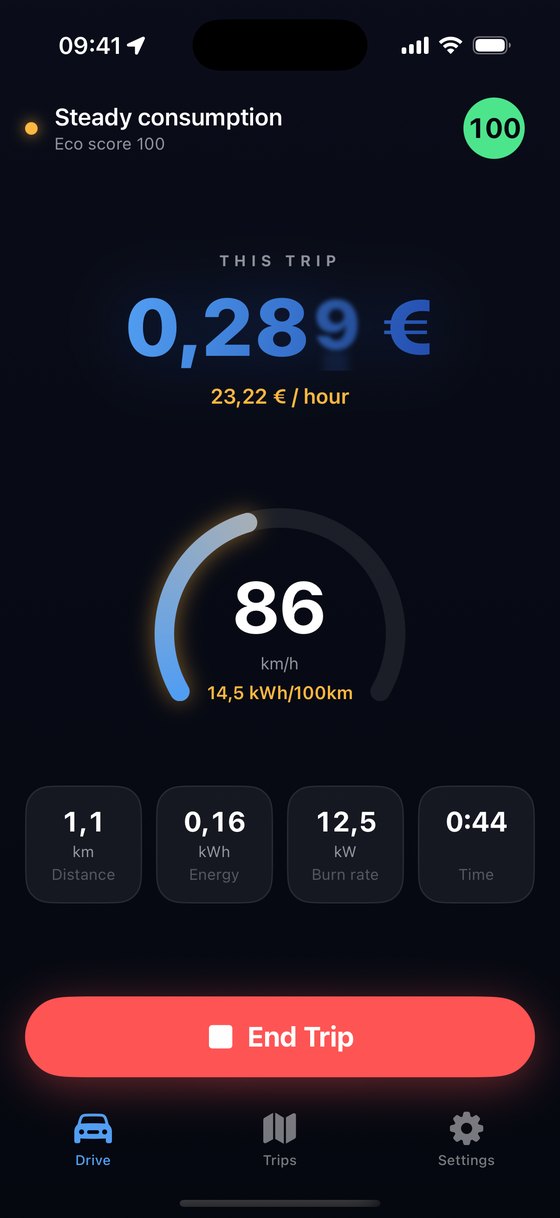 Electric vehicle screen in blue theme