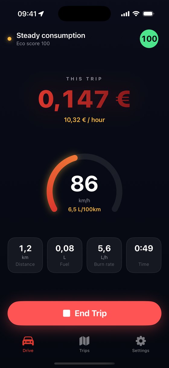 Live trip cost screen